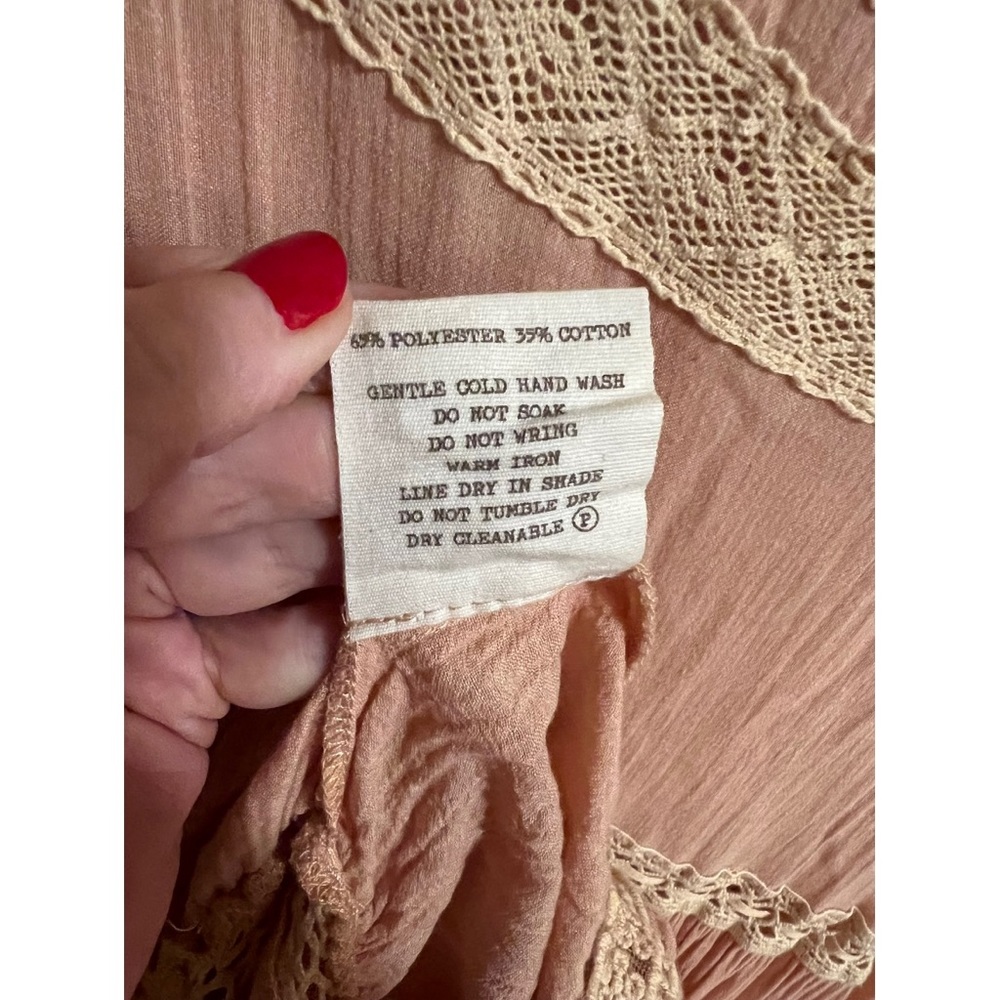 EUC SPELL prairie blush peach nude midi maxi layered lace ruffles dress S small - Picture 7 of 9
